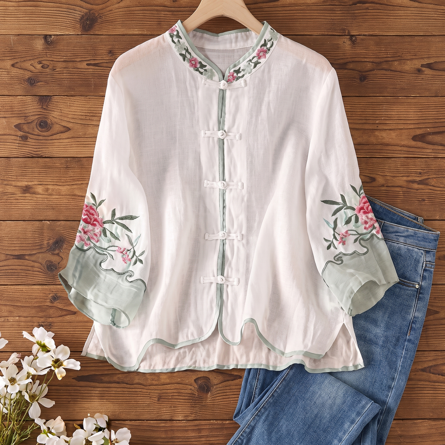 MARCOMBE FLARE-CUFF EMBROIDERED BLOUSE