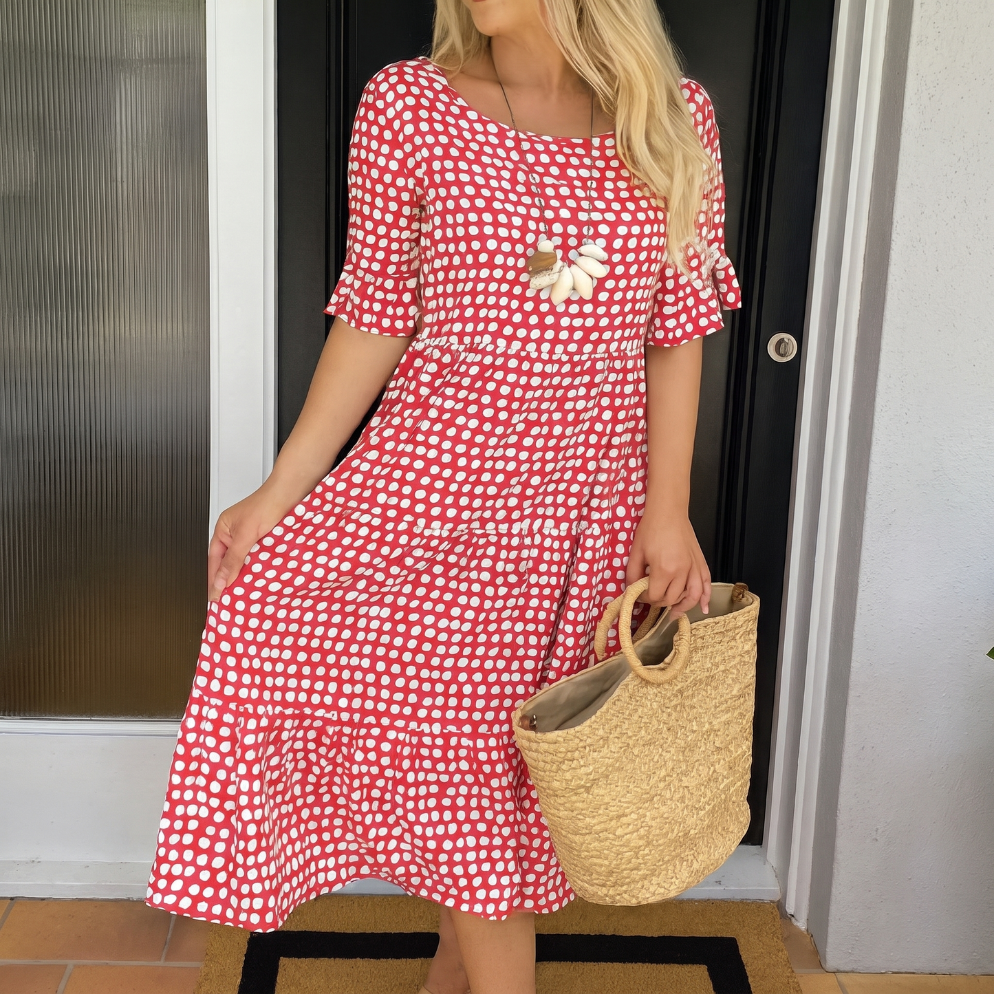 EVERLARK SHORT-SLEEVE MIDI DRESS