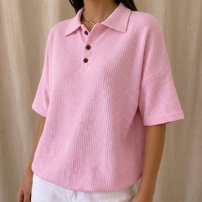 BANBURY SOFT WAFFLE POLO BLOUSE