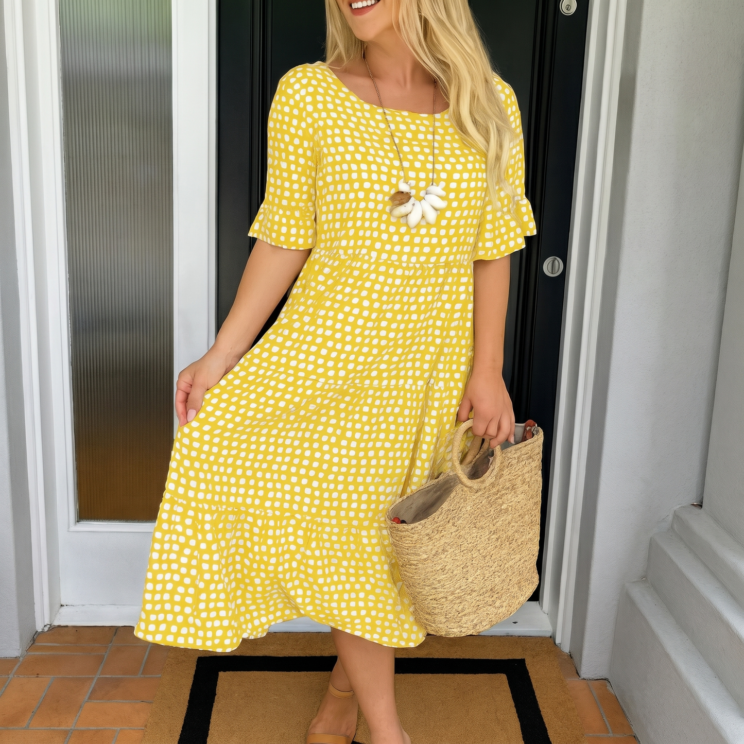 EVERLARK SHORT-SLEEVE MIDI DRESS