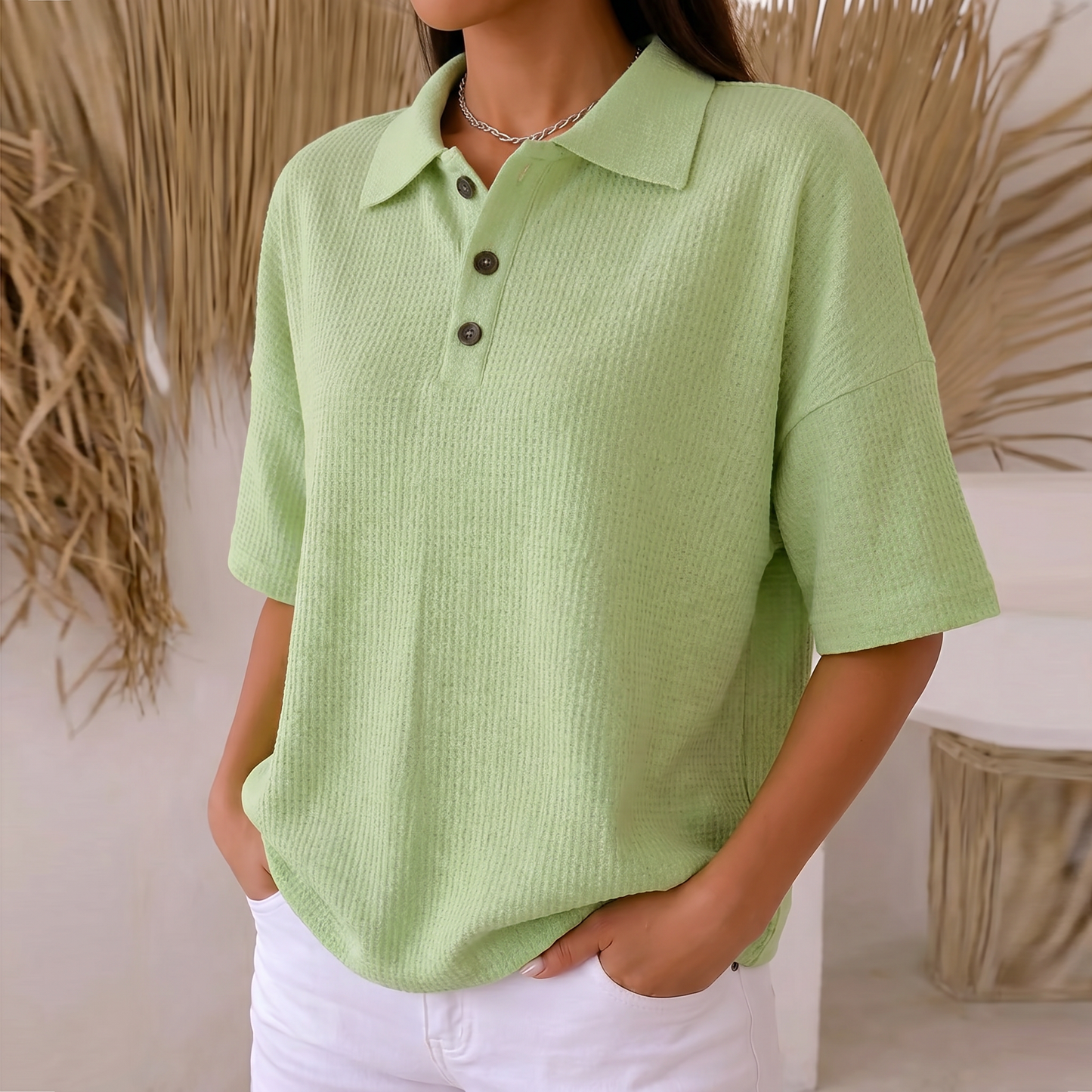 BANBURY SOFT WAFFLE POLO BLOUSE