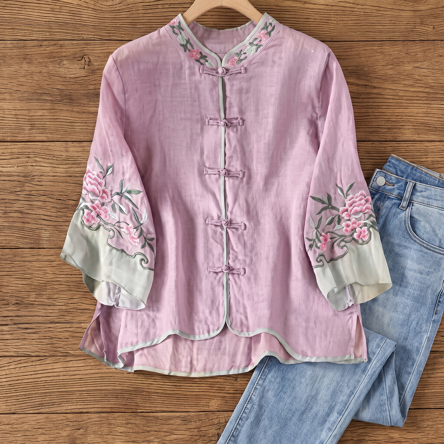 MARCOMBE FLARE-CUFF EMBROIDERED BLOUSE