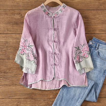 MARCOMBE FLARE-CUFF EMBROIDERED BLOUSE
