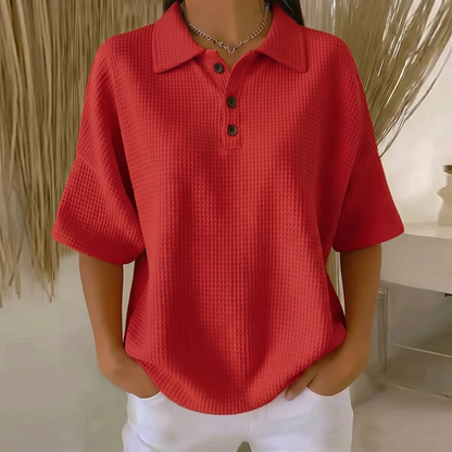 BANBURY SOFT WAFFLE POLO BLOUSE