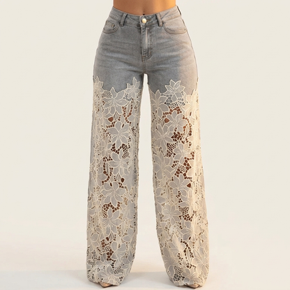 ALDERSLEY LACE-PANEL PATCHWORK JEANS