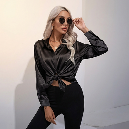 SELWORTH SATIN V-NECK BLOUSE