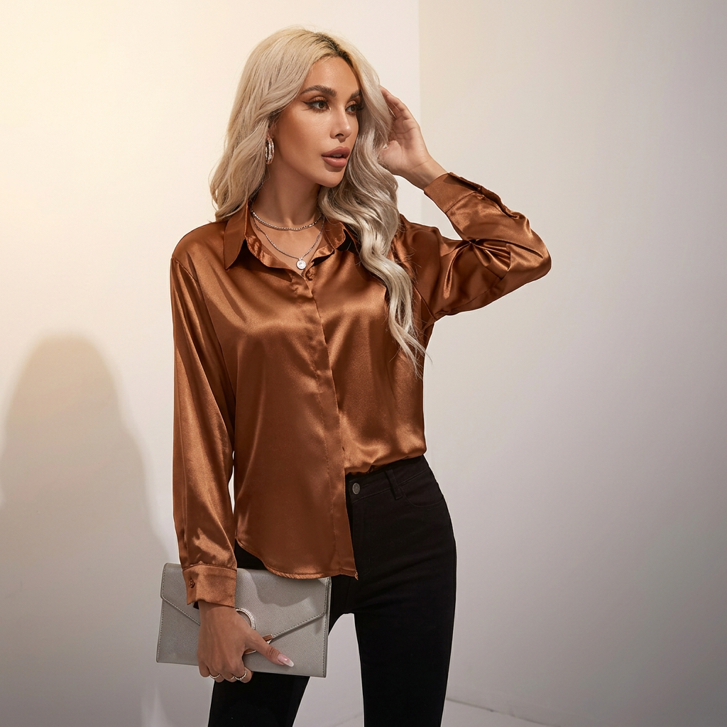 SELWORTH SATIN V-NECK BLOUSE