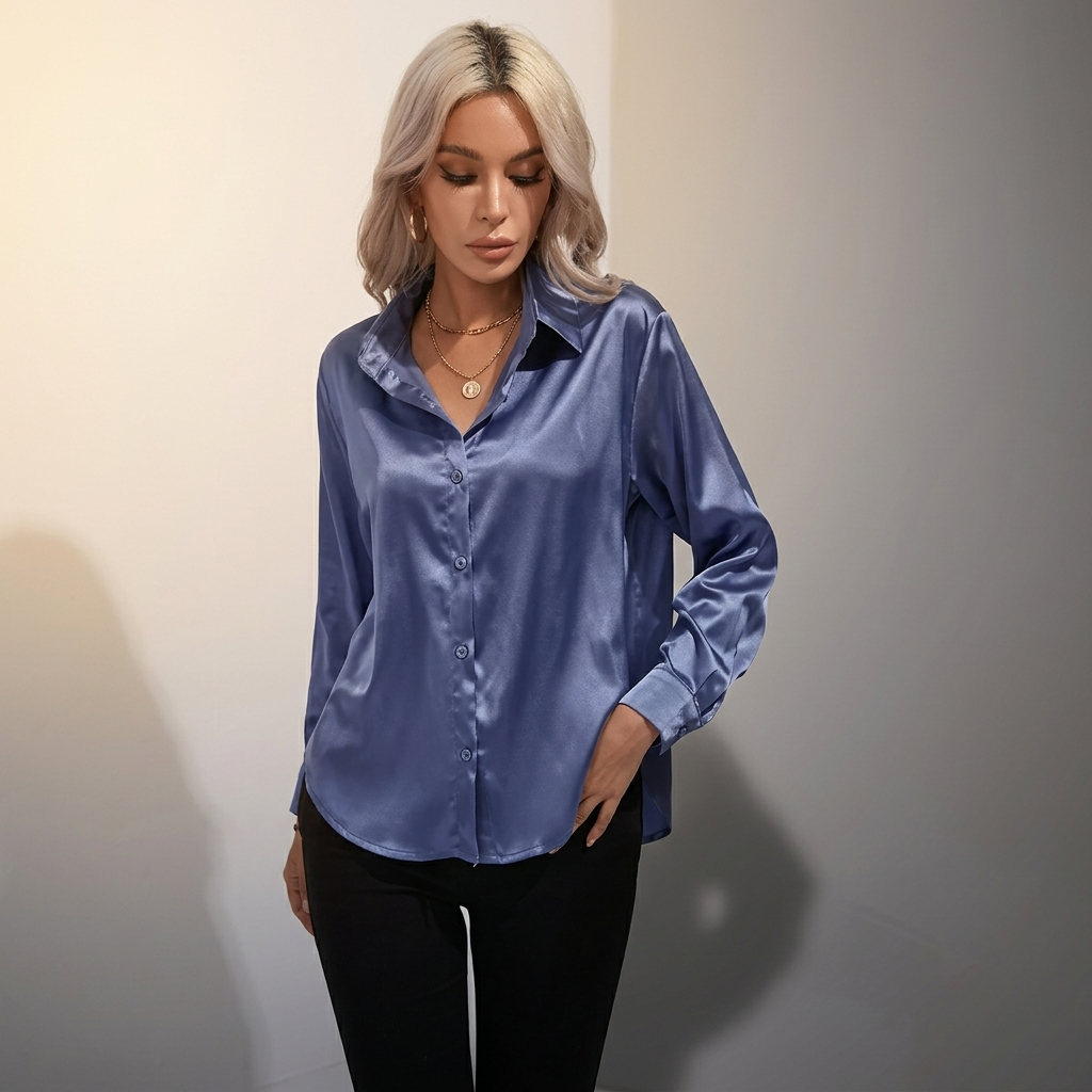 SELWORTH SATIN V-NECK BLOUSE