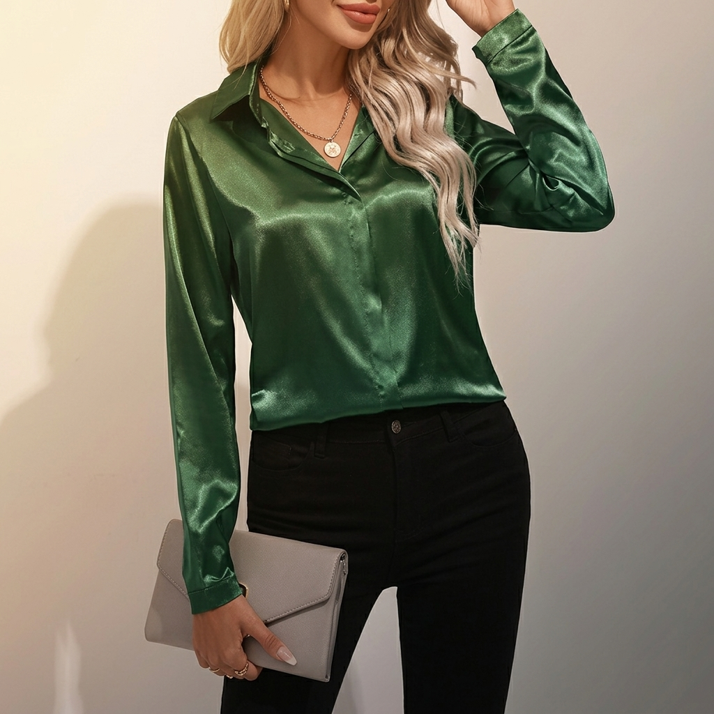 SELWORTH SATIN V-NECK BLOUSE