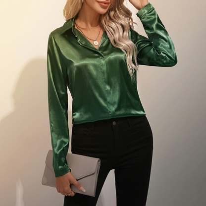 SELWORTH SATIN V-NECK BLOUSE