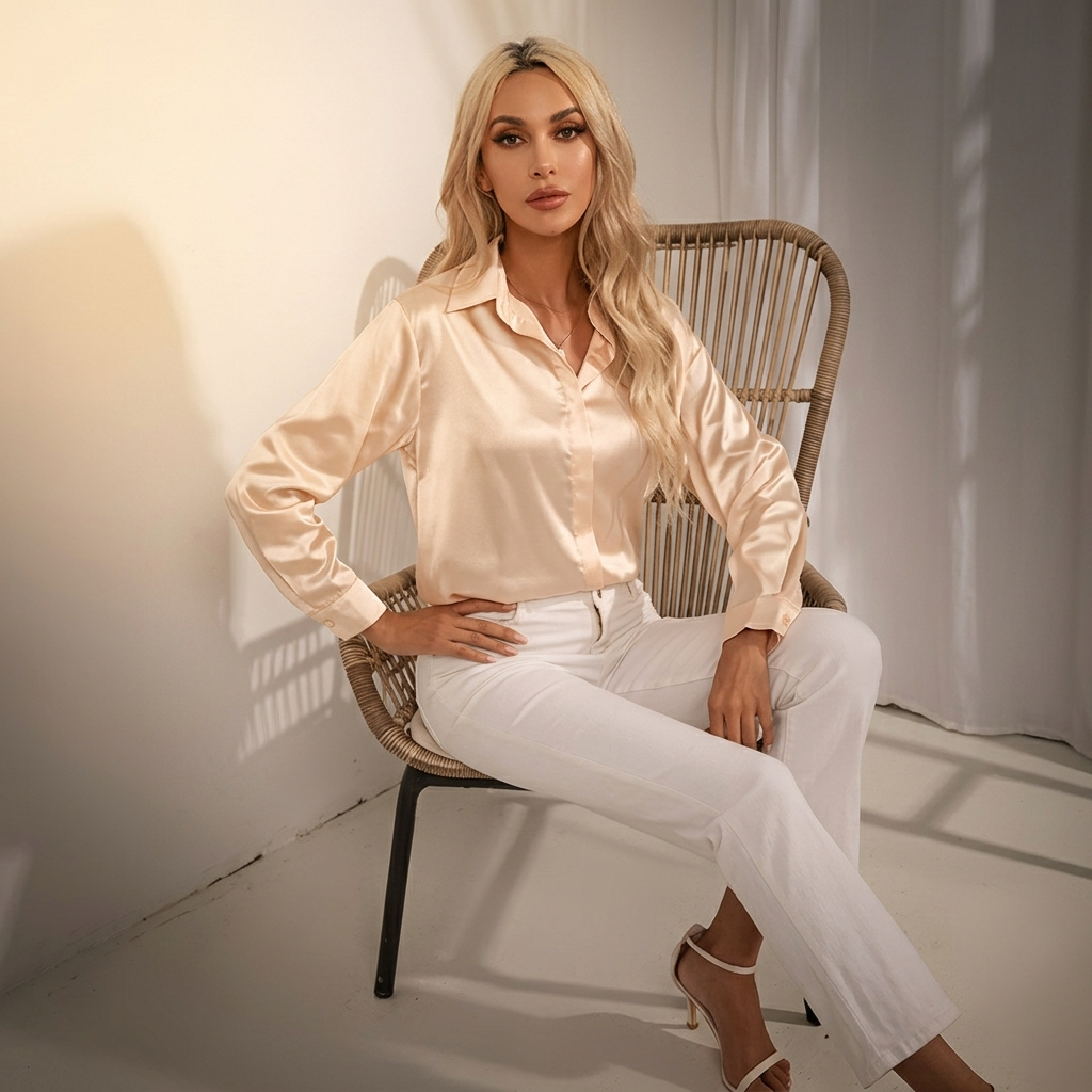 SELWORTH SATIN V-NECK BLOUSE