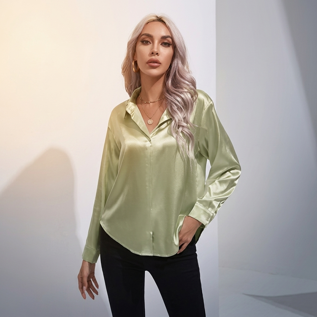 SELWORTH SATIN V-NECK BLOUSE