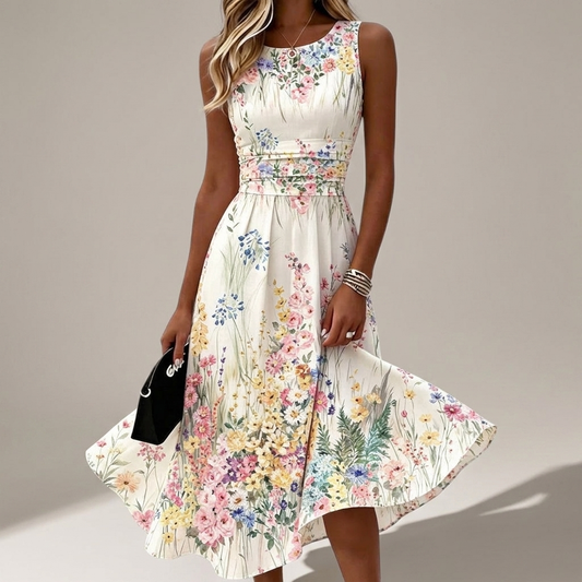 PETALBOURNE SLEEVELESS FLORAL MIDI DRESS
