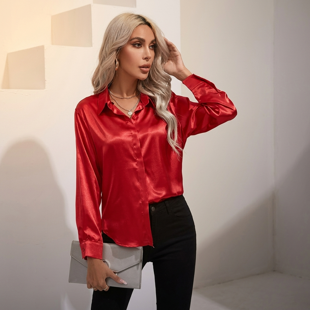 SELWORTH SATIN V-NECK BLOUSE