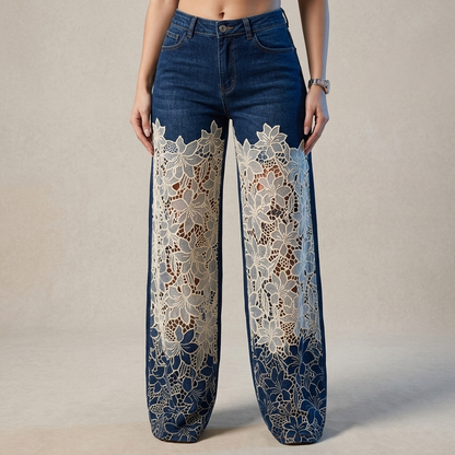 ALDERSLEY LACE-PANEL PATCHWORK JEANS