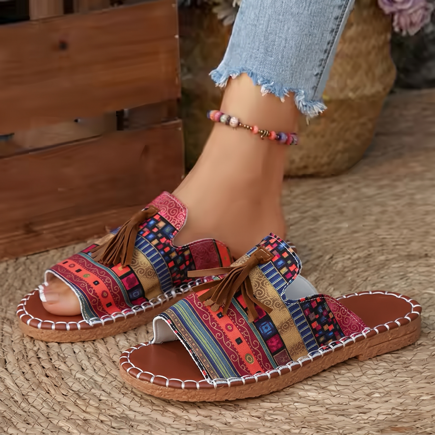 TAMARLEY BOHO TASSEL SLIDES
