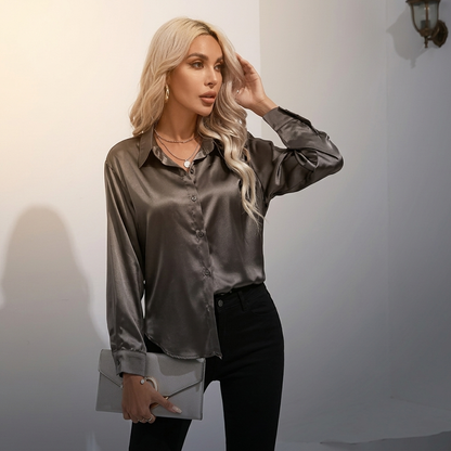 SELWORTH SATIN V-NECK BLOUSE