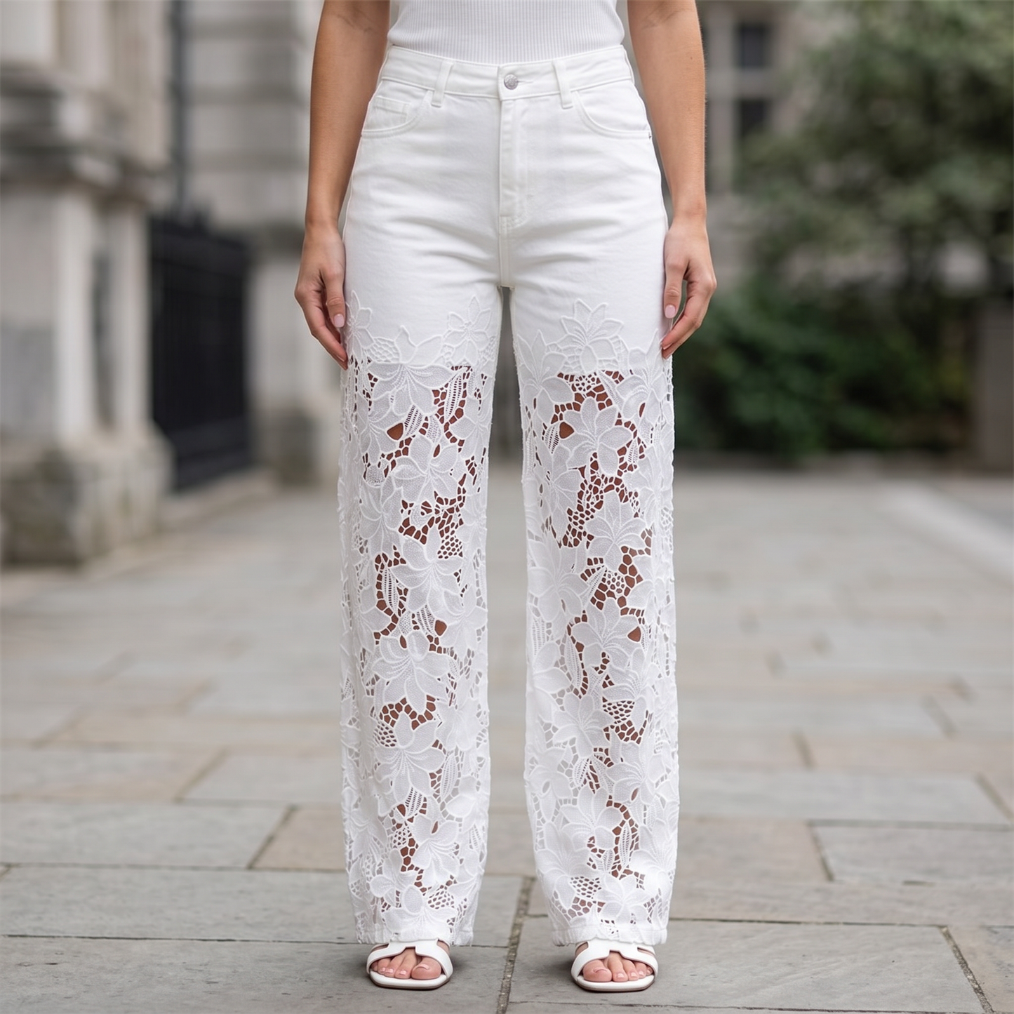 ALDERSLEY LACE-PANEL PATCHWORK JEANS