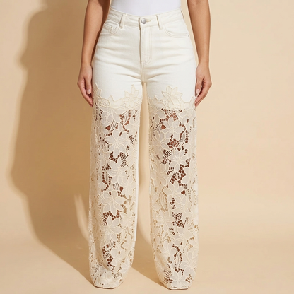 ALDERSLEY LACE-PANEL PATCHWORK JEANS