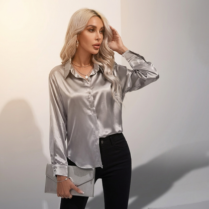 SELWORTH SATIN V-NECK BLOUSE