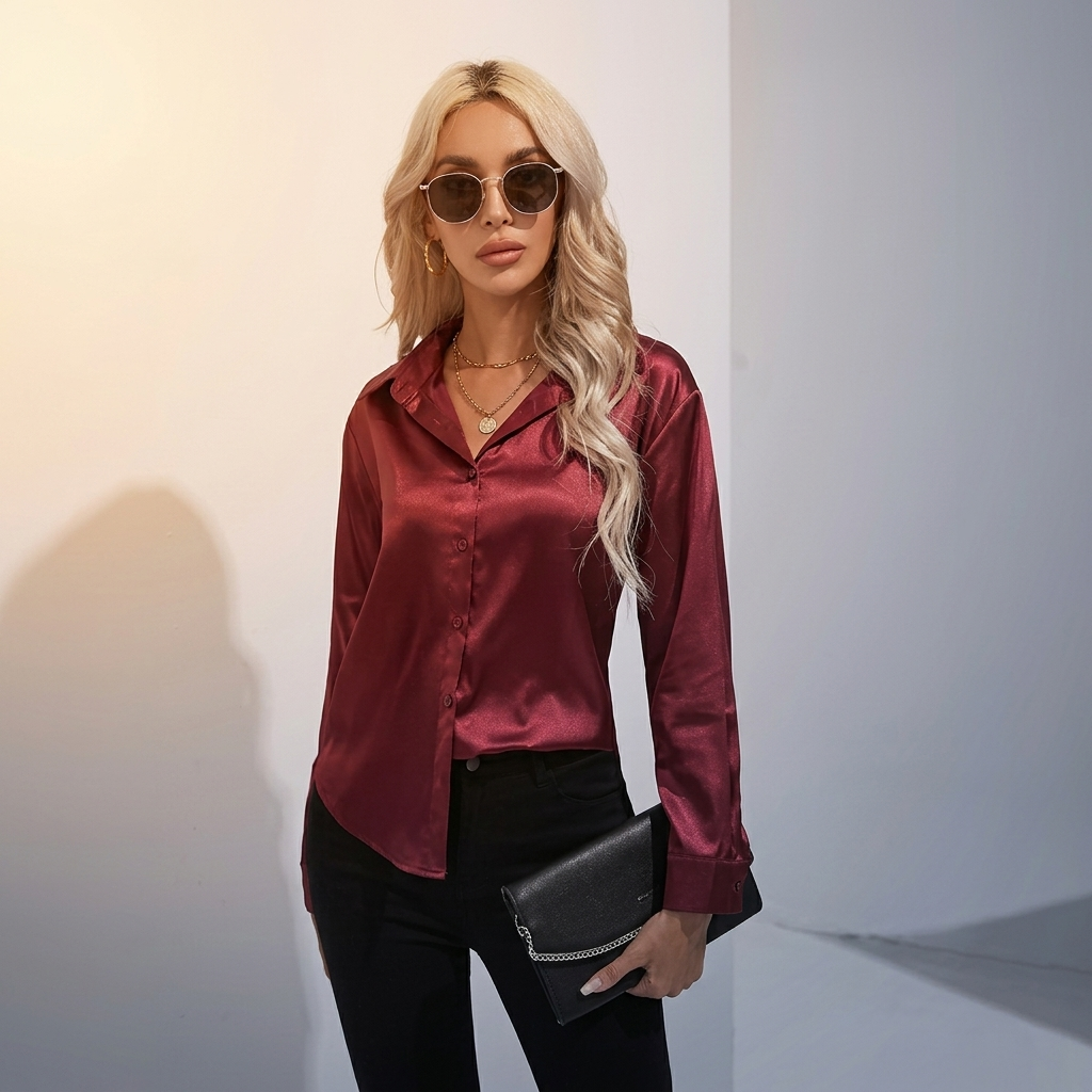 SELWORTH SATIN V-NECK BLOUSE