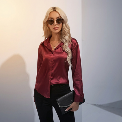 SELWORTH SATIN V-NECK BLOUSE
