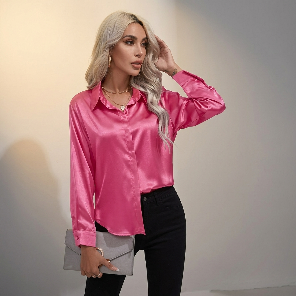 SELWORTH SATIN V-NECK BLOUSE