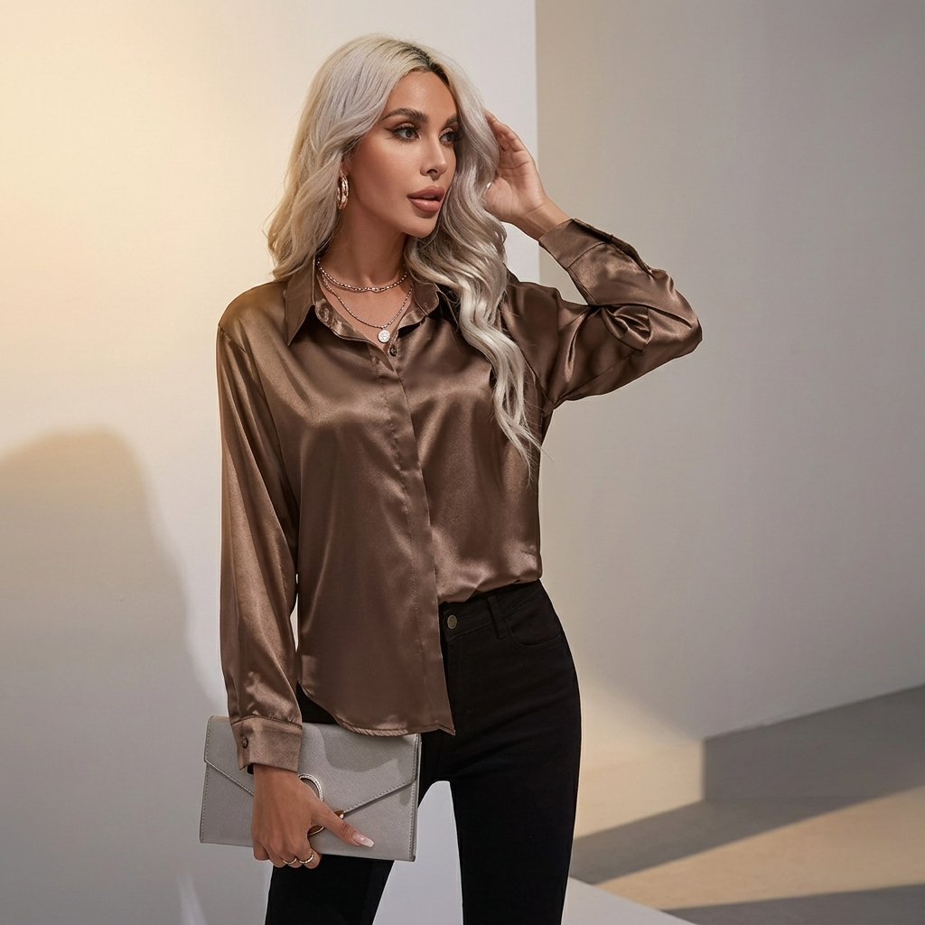 SELWORTH SATIN V-NECK BLOUSE