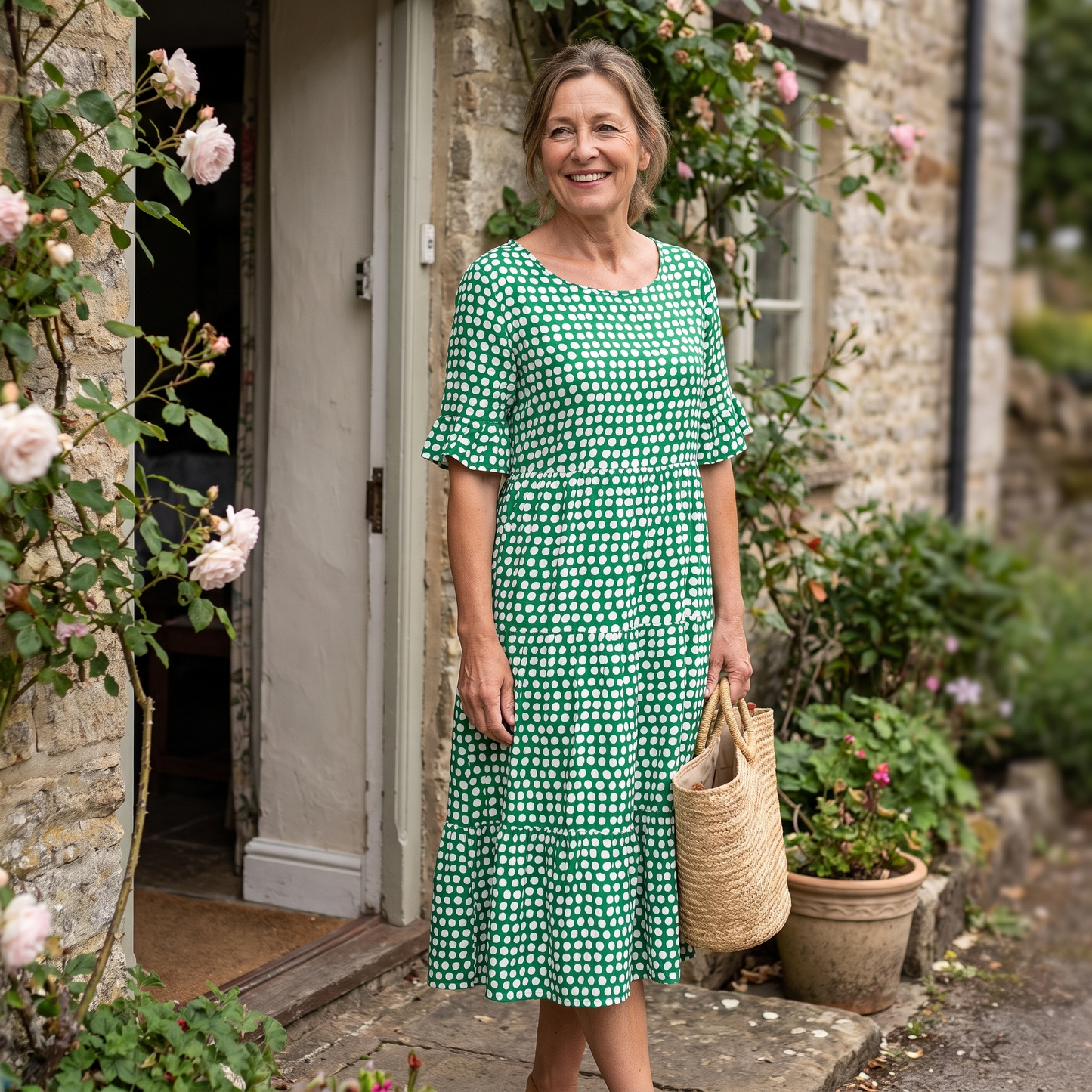 EVERLARK SHORT-SLEEVE MIDI DRESS