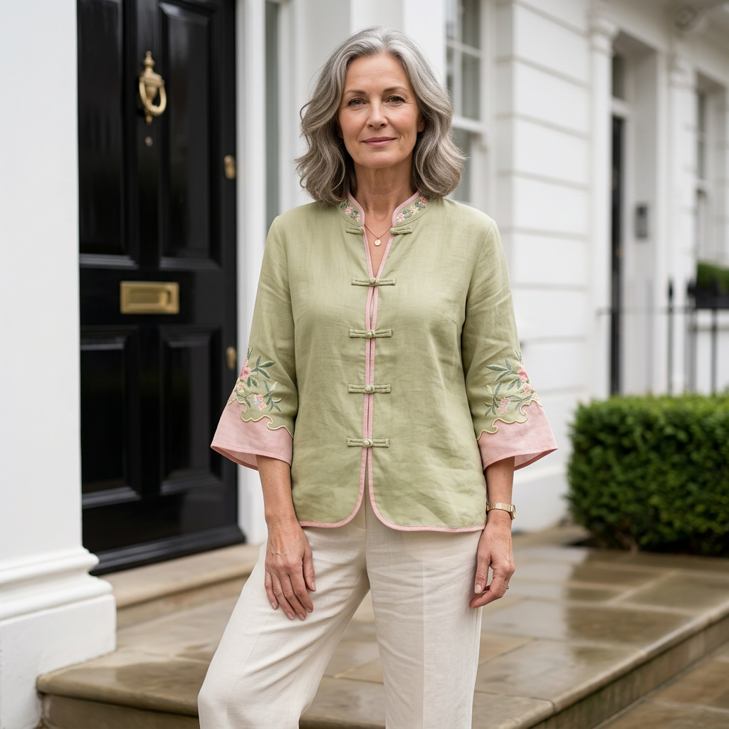 MARCOMBE FLARE-CUFF EMBROIDERED BLOUSE