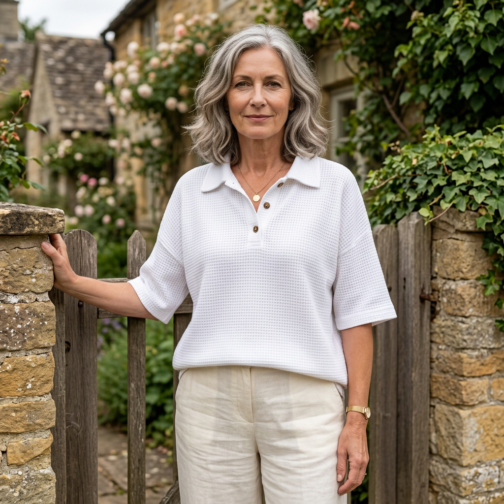 BANBURY SOFT WAFFLE POLO BLOUSE