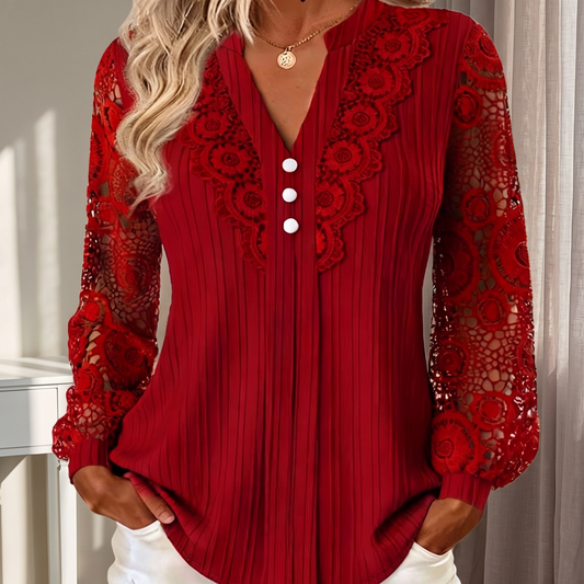 PRIMLEIGH LACE-PANEL V-NECK BLOUSE
