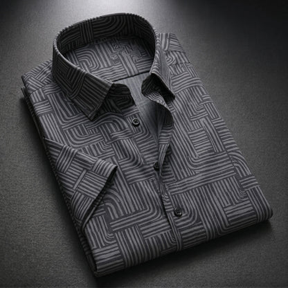 ASHFORD BLACK MAZE PATTERN SHIRT