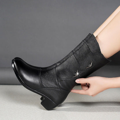 LOW BLOCK HEEL CALF BOOTS