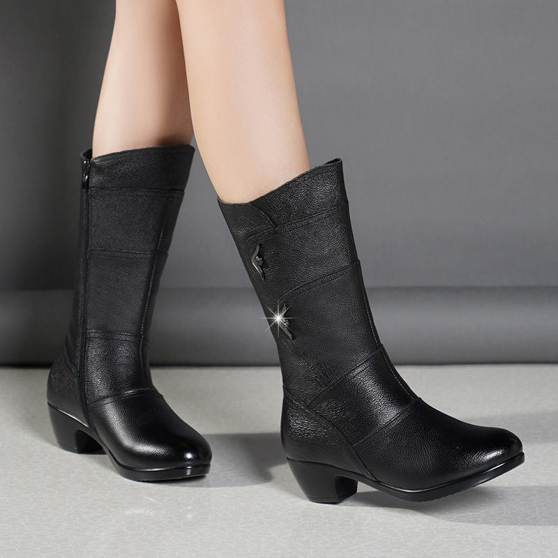 LOW BLOCK HEEL CALF BOOTS
