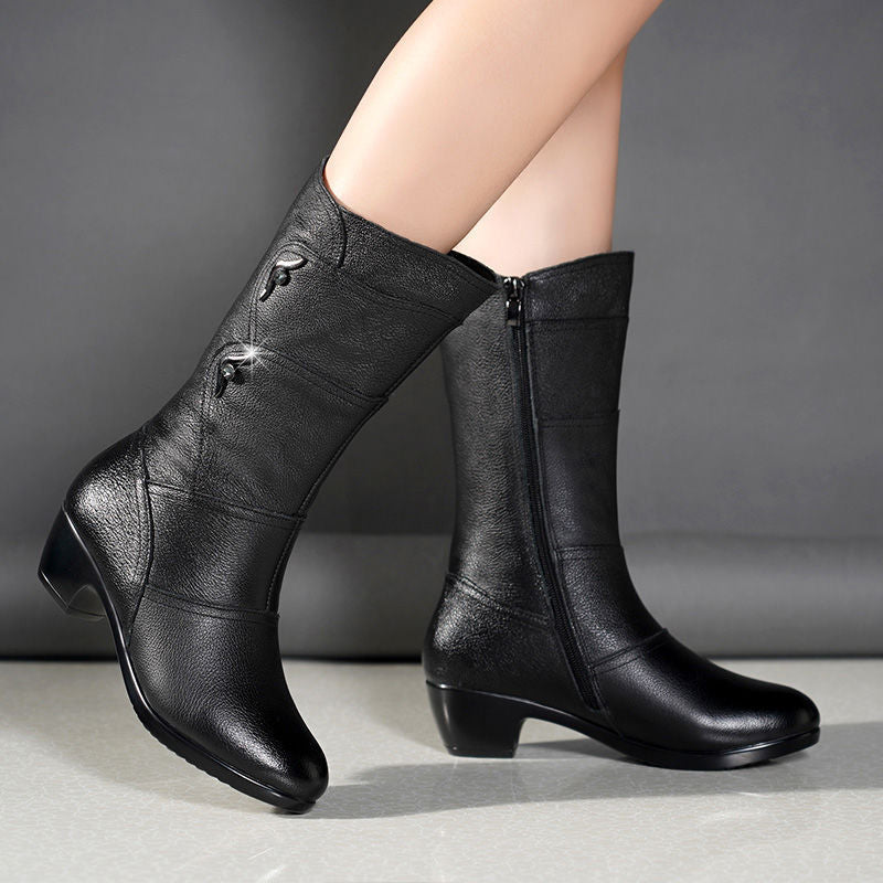 LOW BLOCK HEEL CALF BOOTS