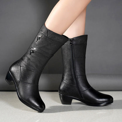 LOW BLOCK HEEL CALF BOOTS