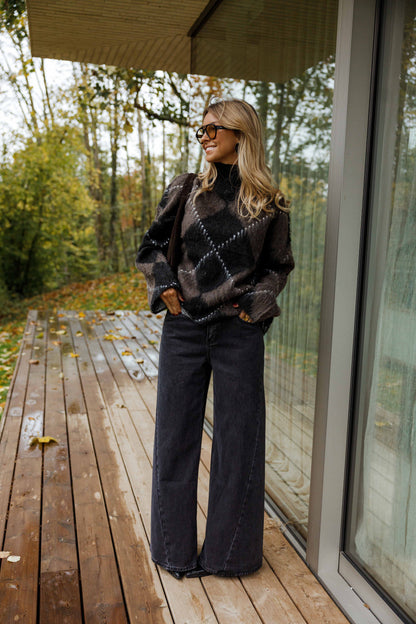 ELODIE CHECKERED KNIT SWEATER