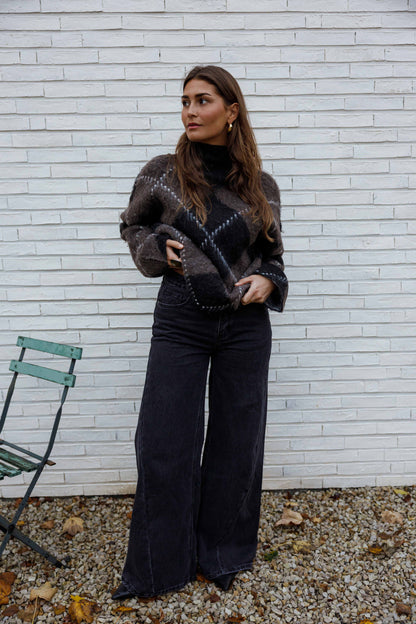 ELODIE CHECKERED KNIT SWEATER