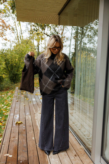 ELODIE CHECKERED KNIT SWEATER