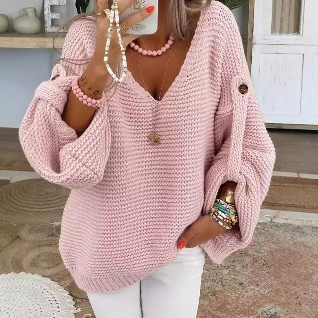BUTTON SLEEVE V-NECK JUMPER
