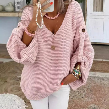 BUTTON SLEEVE V-NECK JUMPER