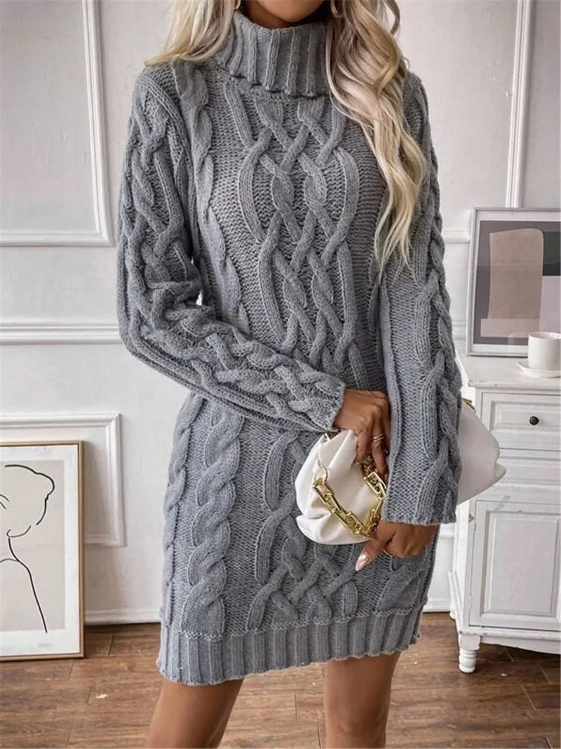 CABLE KNIT ROLL NECK DRESS