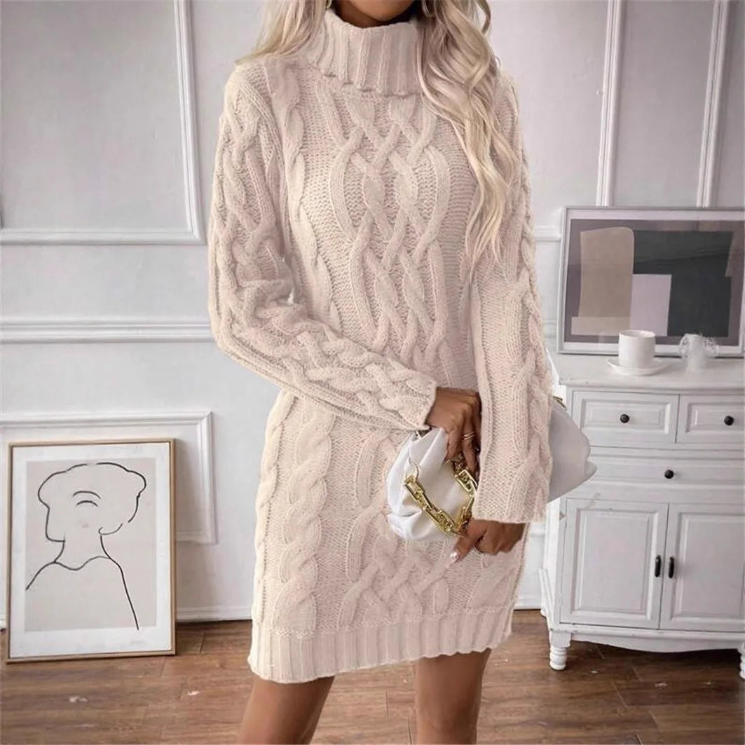 CABLE KNIT ROLL NECK DRESS