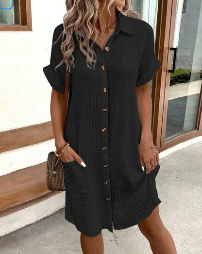 MARIA LINEN POCKET SHIRT DRESS