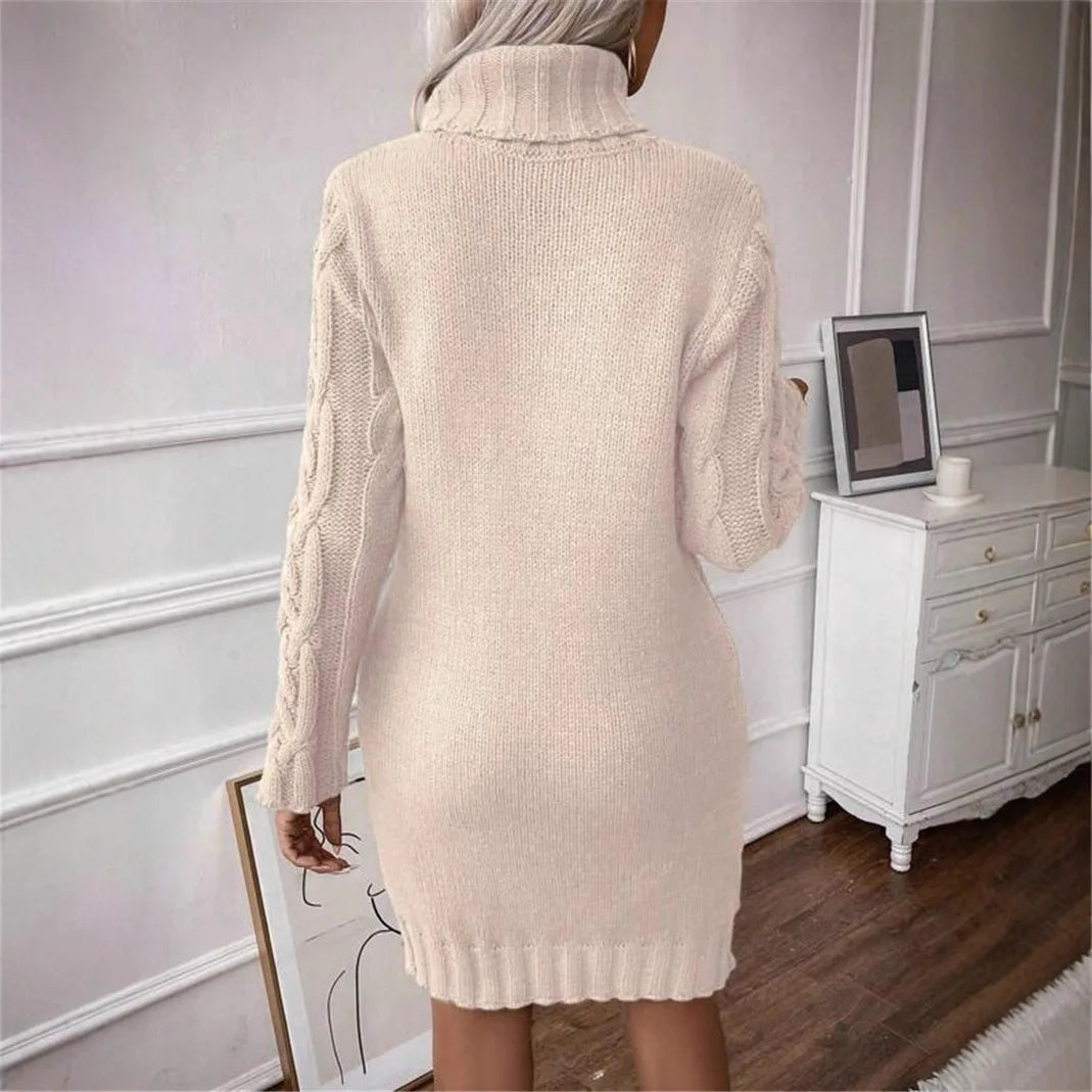CABLE KNIT ROLL NECK DRESS