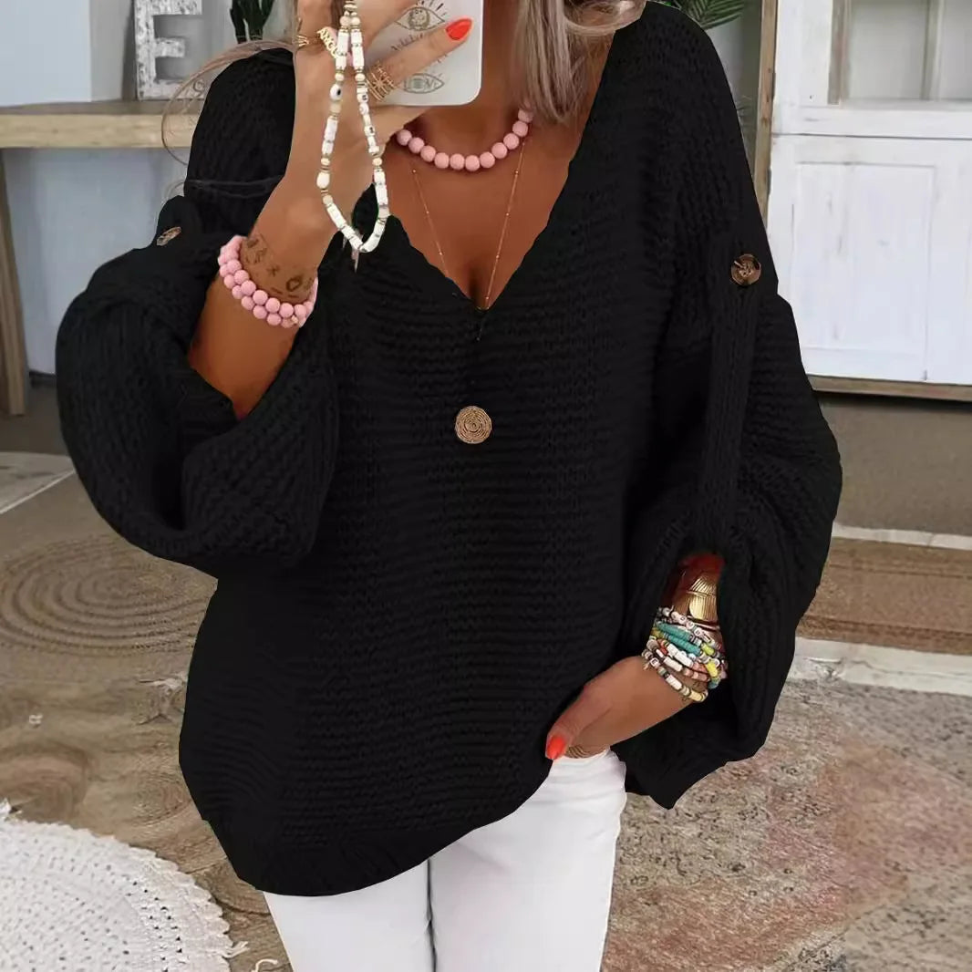 BUTTON SLEEVE V-NECK JUMPER
