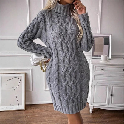CABLE KNIT ROLL NECK DRESS
