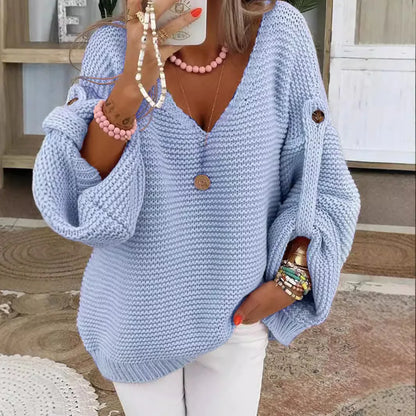 BUTTON SLEEVE V-NECK JUMPER