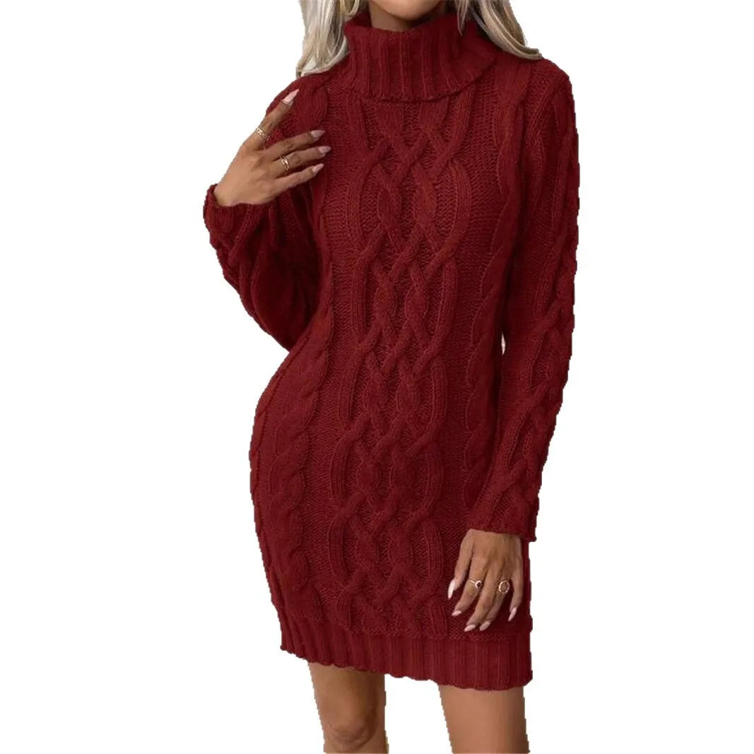 CABLE KNIT ROLL NECK DRESS